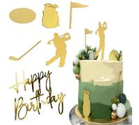 6 Pieces Golf Cake Decorations Cake Topper,acrylic Golf Player Cake Birthday Decorations,Happy Birthday Golf Cake Toppers for Golfers with Cart Flag Golf Ball for Golf Theme Party Supplies(Gold)