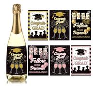 6 Pieces Graduation Gift Wine Labels Stickers, Waterproof Wrapper Labels, Gift for Passed Exam, Driving Licence, Studies, Graduation Party Supplies
