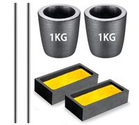 6 Pieces Graphite Crucible Ingot Mould Kit, Including (2 * 1kg) Clay Crucible for Metal Melting, (2 * 1kg) Torch Smelting Casting Ingot Mold, 2 Graphite Stir Rod Stick Skimmer