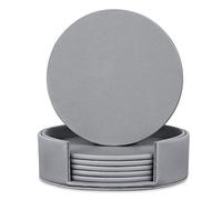 6 Pieces Grey Coasters, Coasters for Drinks with a Holder Cup Mat Pad Protect Furniture from Coffee or Tea Marks(Grey, Round)