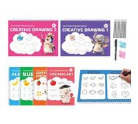 6 Pieces Grooved Handwriting Practice Book, Reusable Learning Copybook | Addition And Subtraction Number Vocabulary Alphabet Tracing Book With Fading Ink, Handwriting Practice Set For Kids Ages 3+