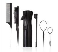 6 Pieces Hair Styling Tools Set with 200ml Hair Spray Bottle Hair Tail Tools Edge Control Brush & Combs for Hair Styling for Woman Girls (6Pcs) (BLack)