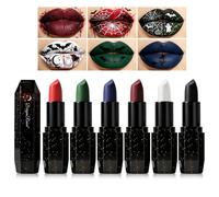 6 Pieces Halloween Lipstick Set, Highly Pigmented Matte Colours (Black, Blue, Green, Purple, Red) - Waterproof Smudge-proof Lip Stain Set for Cosplay, Gothic and Costume Makeup