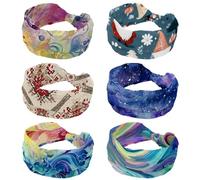 6 Pieces Headbands for Women, Adorable Christmas Gnomes Santa Claus Tree Flower Elastic Wide Headband, Soft Yoga Hair Bands, Breathable Hairband for Running Sport Workout Travel