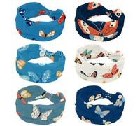 6 Pieces Headbands for Women, Elastic Hairbands, Colorful Butterflies Pattern Twisted Cross Head bands, Soft Non-Slip Hair Wrap for Workout Yoga, Fashion Hair Accessories