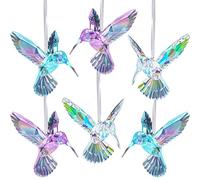6 Pieces Hummingbird Ornaments Hanging Christmas Hummingbird Ornaments Acrylic Iridescent Hummingbird Flying Figurine Clear and Purple Blue Hummingbird Decor for Trees Christmas Home Decorations