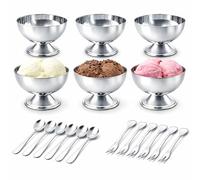 6 Pieces Ice Cream Bowls, Stainless Steel Footed Silver Snack Bowls | Small Dessert Bowls Set, Reusable Ice Cream Cups with Forks& Spoons, Footed Yogurt Snack Candy Bowl for Serving Fruit