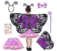 6 Pieces Kids Butterfly Wings Costume, Fairy Costume with Tutu Mask, Butterfly Princess Costumes for Girls Halloween Christmas Carnival Party Dress up (Style 2)