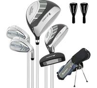 6 Pieces Kids Golf Club Set, Junior Golf Club Set Ages 4-12 Includes Stand Bag, 1# Drive, 5# Hybrid, 6/7#, 9/P# Irons and Putter Right Hand for Boys Girls,Gray,6-10 Ages
