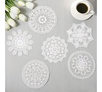 6 Pieces Lace Doilies, 6/6.1/6.3/6.7 Inch White Vintage Crochet Doilies Round Placemats for Tables Handmade Lace Coasters Rustic Table Decors for Kitchen Dining Room Party Wedding Birthday