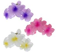 6 Pieces Large 11cm Assorted Double Sided Hawaiian Triple Flower Hair Clamps Claw Clips - Non-slip Jaw Clips Medium Hair Clamps for Thick Curly Long Hair, Wide Grip Hair Accessories for Women Girls