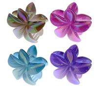 6 Pieces Large 8cm Assorted Metallic Two Tone Shiny Double Sided Hawaiian Flower Hair Clamps Claw Clips - Non-slip Jaw Clips Medium Hair Clamps for Thick Curly Long Hair, Wide Grip Hair Accessories