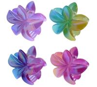 6 Pieces Large 8cm Assorted Multi Tone Shiny Double Sided Hawaiian Flower Hair Clamps Claw Clips - Non-slip Jaw Clips Medium Hair Clamps for Thick Curly Long Hair, Wide Grip Hair Accessories for Women