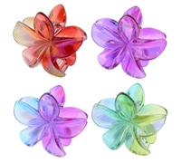6 Pieces Large 8cm Assorted Two Tone Translucent Shiny Double Sided Hawaiian Flower Hair Clamps Claw Clips - Non-slip Jaw Clips Medium Hair Clamps for Thick Curly Long Hair, Wide Grip Hair Accessories