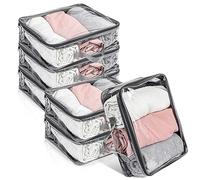 6 Pieces Large Clear Travel Packing Cube Clear Vinyl Zippered Storage Bags See Through Moving Bag PVC Multipurpose Pouch with Handle for Suitcase Shirts Dress Storage (Gray, 11.8 x 10.2 x 3.9 Inch)