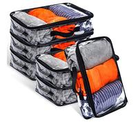 6 Pieces Large Clear Travel Packing Cube Clear Vinyl Zippered Storage Bags See Through Moving Bag PVC Multipurpose Pouch with Handle for Suitcase Shirts Dress Storage (Black, 15.8 x 10.2 x 3.9 Inch)