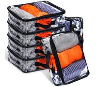 6 Pieces Large Clear Travel Packing Cube Clear Vinyl Zippered Storage Bags See Through Moving Bag PVC Multipurpose Pouch with Handle for Suitcase Shirts Dress Storage (Black, 11.8 x 10.2 x 3.9 Inch)