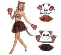 6 Pieces Leopard Costume, Animal Costumes, Including Leopard Ears, Headband, Bow Tie, Tail, Gloves Set for Adults Children Masquerade Jungle Party, Carnival Role Play Party (Brown)