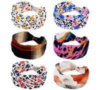 6 Pieces Little Flower Pattern Stretchy Headbands for Women, Yoga Workout Sport Headband, Twisted Knot Turban Hair Wrap, Wide Hairband for Girls Ladies