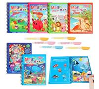 6 Pieces Magic Water Colouring Book,Reusable Water Painting Books for Kids with Water Pens,Marine Life Dinosaurs Space Animals Alphabet Childhood Magic Water Book for Travel,Home and Educational Play