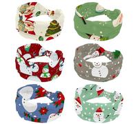 6 Pieces Merry Christmas Santa Women’s Headbands, Elastic Wide Turban Headband, Soft Head Bands, Non Slip Hairband for Yoga Workout Sport Running