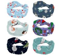 6 Pieces Merry Christmas Snowman Fashion Wide Headband, Headbands for Women, Cross Elastic Head Wrap, Sweat Sport Workout Turban Headband