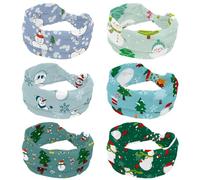 6 Pieces Merry Christmas Snowman Wide Hairbands for Women, Soft Turban Headband, Non Slip Head Wraps, Elastic Sweat Yoga Workout Headband Cross Knotted Hairwrap Bandana