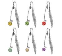 6 Pieces Metal Feather Bookmarks with Leaf Eternal Dry Flower Pearl Pendant Crafts, Vintage Creative Book Mark Clip Page Marker, for Boys Girls Kids Women Adults Gift, 6 Colours, Silver