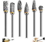 6 Pieces Metal Rotary Burs Set, Metal Burs 6mm Shank, Professional Carbide Milling Cutters with 1/8" Shank for DIY Woodworking, Polishing, Drilling