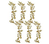 6 Pieces Metallic Leaves Embroidered Iron on Patch Flower Vine Border Lace Applique Long Scroll Motif for Dress Pillow Sewing Accessories Embellishment (Gold)