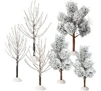 6 Pieces Mini Decor Trees Small Holiday Branch Village Trees Artificial Model Trees Miniature Trees Village Displays Tree for House Garden Festival Decorations, 3 Sizes(Snowy Pine Tree, Frost Tree)