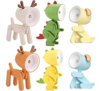 6 Pieces Mini Table Lamp Dog LED Desk Lamp Cute Small Phone Holder Dinosaur Night Light Animal Adjustable Cartoon Table Reading Lamp Gift for Students Children (Mixed, 6 Pieces)
