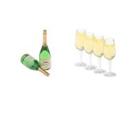 6 Pieces Miniature Wine Bottles and Glasses Kit 1/12 Scale Dollhouse Pub Bar Decoration Models Glass Material