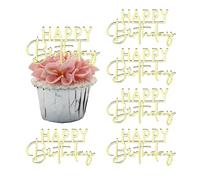 6 Pieces Mirror Acrylic Happy Birthday Cupcake Toppers, Mini Cake Toppers Birthday Supplies Decorations (Golden)