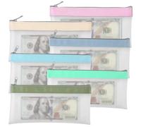 6 Pieces Money Bags with Zipper, Clear Money Pouch Money Wallet, Matte Finish Money Wallets for Cash, Waterproof Money Envelopes, Multi-Purpose Cash Envelopes for Check Wallet Receipt, 21.5 * 10.5 cm
