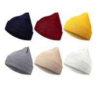 6 Pieces Multi-Color Unisex Beanies Cap Cuffed Beanie Cap Comfortable Warm Cold-Proof Knitted Hat (Navy Blue, Maroon, Yellow, Light Gray, Beige, White,20 cm)