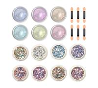 6 Pieces Nail Powder And 8 Pieces Nail Glitter With Mini Brushes, Diy Nail Art Materials, Nail Decorations