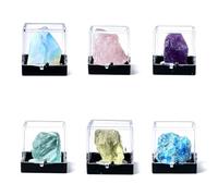 6 Pieces Natural Crystal Mineral Specimen Set Educational Collectible Colors Raw Stone 3-4cm/1.2-1.6in Box 3.4cm/1.34in