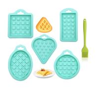 6 Pieces Non-Stick Mini Waffle Muffin Cake Moulds Heart Muffin Mould Multifunction Home DIY Reusable Waffle Baking Molds Breakfast Recipe(Green) Five Shapes with Silicone Brush