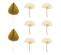 6 Pieces of Ginkgo Leaf Inserts, 2 Pieces of Palm Leaf Flags, Birthday Cake Decoration, Mirror Baking Ornaments, Cake Decoration Tools, Suitable for Cakes and Party Pastries