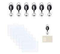 6 Pieces of ID Buckle, 6 Pieces of ID Protection Bag, Keychain Set, Retractable Badge, Wallet Buckle, Waterproof, with Key Ring, Retractable Safety Rope, Durable and Easy to Wear