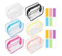 6 Pieces of Transparent Storage Bag, with 2 Label Stickers, Waterproof Storage Bag, Large-Capacity Cosmetic Bag, and Travel Supplies.