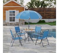 6 Pieces Outdoor Dining Set With Umbrella, Patio Table and 4 Folding Chairs With Umbrella, Garden Patio Furniture Set With Umbrellas, Tempered Glass Top Dining Table
