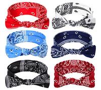 6 Pieces Paisley Headbands Boho Bow Bandana Knot Headwrap Retro Flower Printed Elastic Rabbit Ear Hairband for Girls and Women（Paisley style 2）