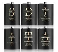 6 Pieces Personalised Hip Flasks for Groomsmen Gifts, 8oz Engraved Alcohol Flasks for Wedding, Customised Whisky Hip Flask for Bachelor Stag Party, Father of The Bride Gifts (Black)