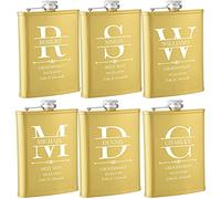 6 Pieces Personalised Hip Flasks for Groomsmen Gifts, 8oz Engraved Alcohol Flasks for Wedding, Customised Whisky Hip Flask for Bachelor Stag Party, Father of The Bride Gifts (Gold)