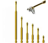 6 Pieces PH2 Magnetic Screwdriver Bit Set, K5 Alloy Steel Anti-Slip Manual Electric Screw Drill Bits, 1/4" Hex Shank, Gold-Titanium Plated, Strong Magnetism, Length 25-150mm