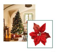 6 Pieces Poinsettia Glitter Flower Hanging Ornaments for Seasonal Celebrations, Parties, and Home Decoration 22cm (Blue)