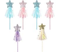 6 Pieces Princess Star Wand Fairy Wand Glitter Star Halloween Princess Cosplay for Halloween Role Play Birthday Theme Parties