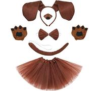 6 Pieces Puppy Dog Costume Included Dog Ears Headband Bowtie Fake Nose Tail Puppy Paw Gloves Animal Costume Accessories for Book Week/World Book Day Dress Up